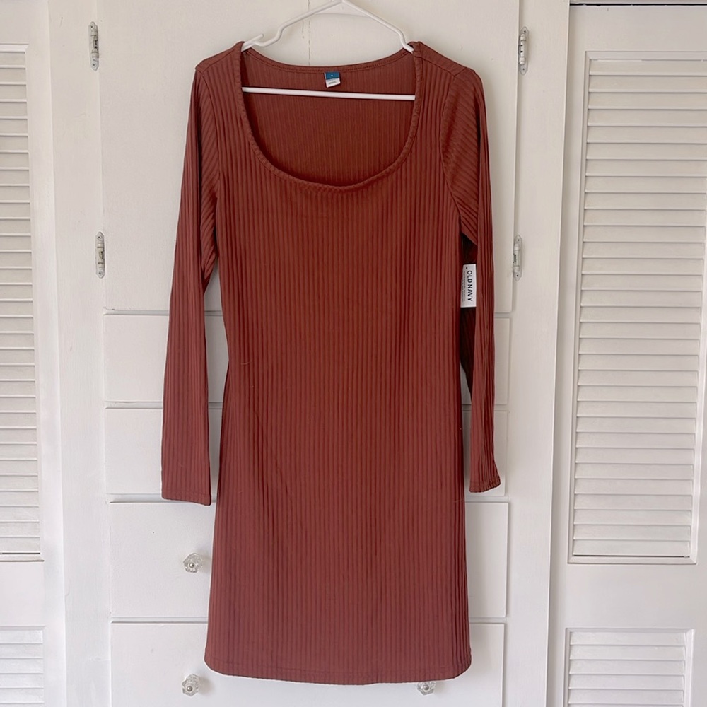 old navy rust knit dress scoop neck long sleeves